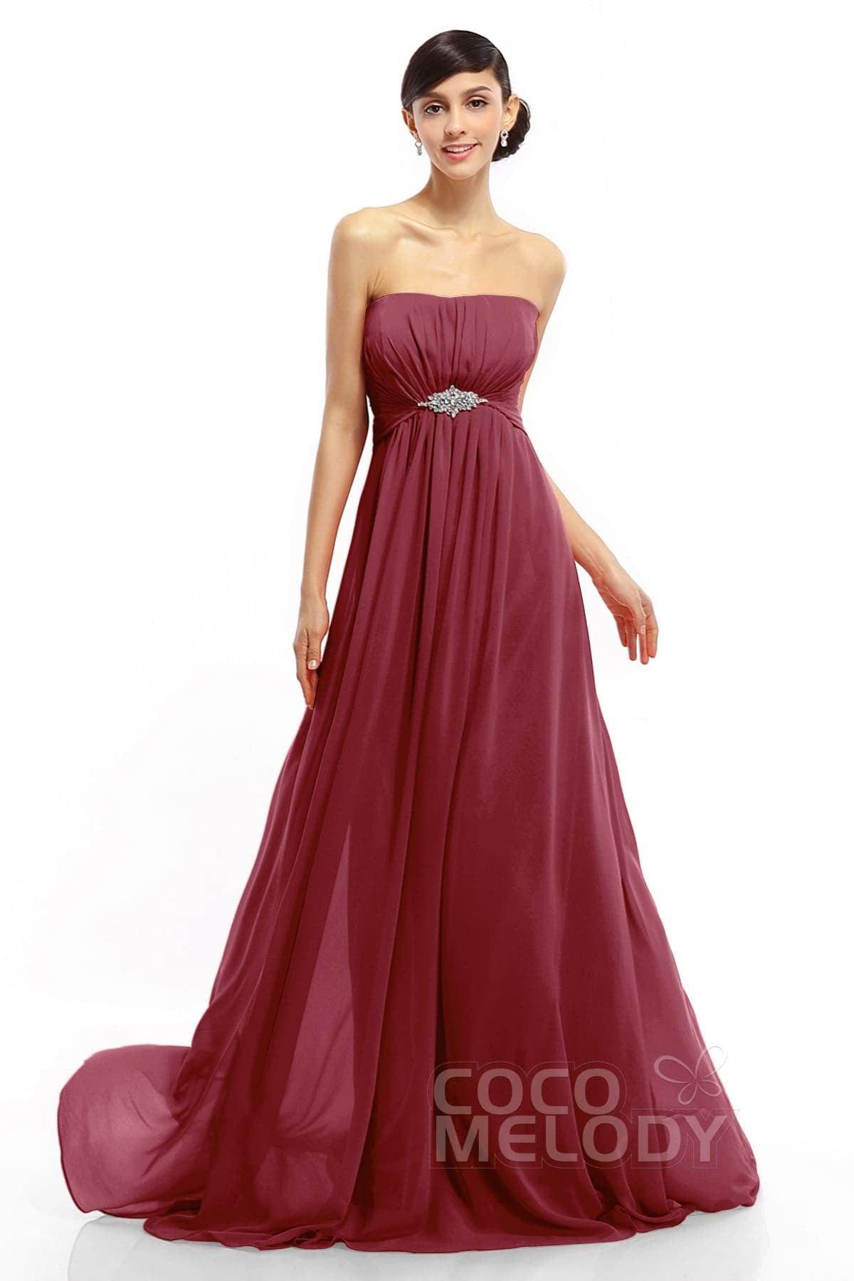 A-Line Sweep-Brush Train Chiffon Dresses COLT14008 - COCOMELODY